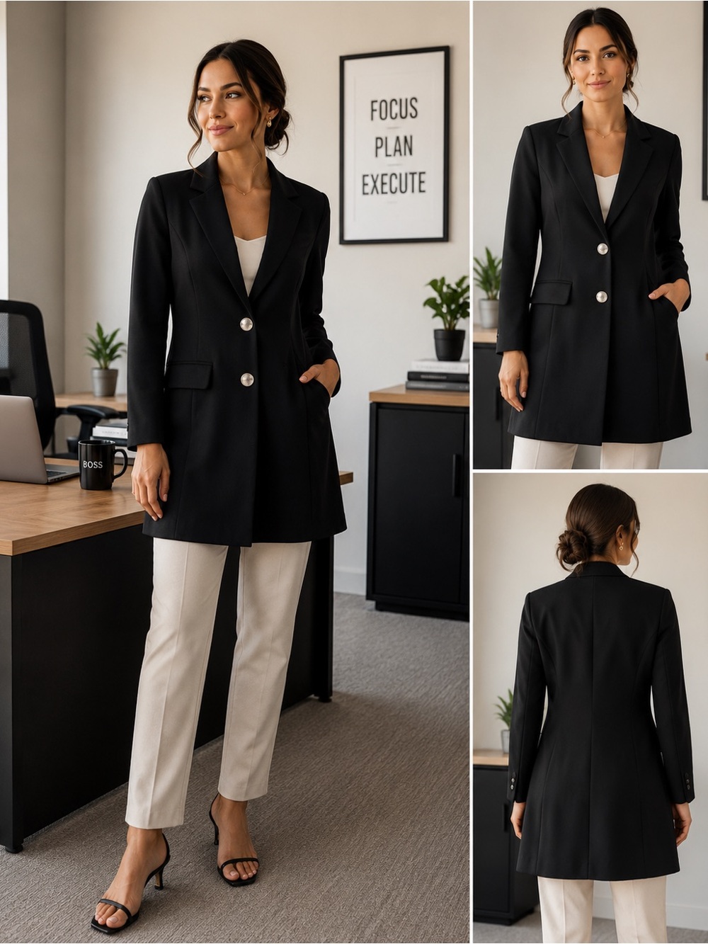 Appleline Black Longline Blazer Jacket Women’s Size 36 Lightweight Office Chic